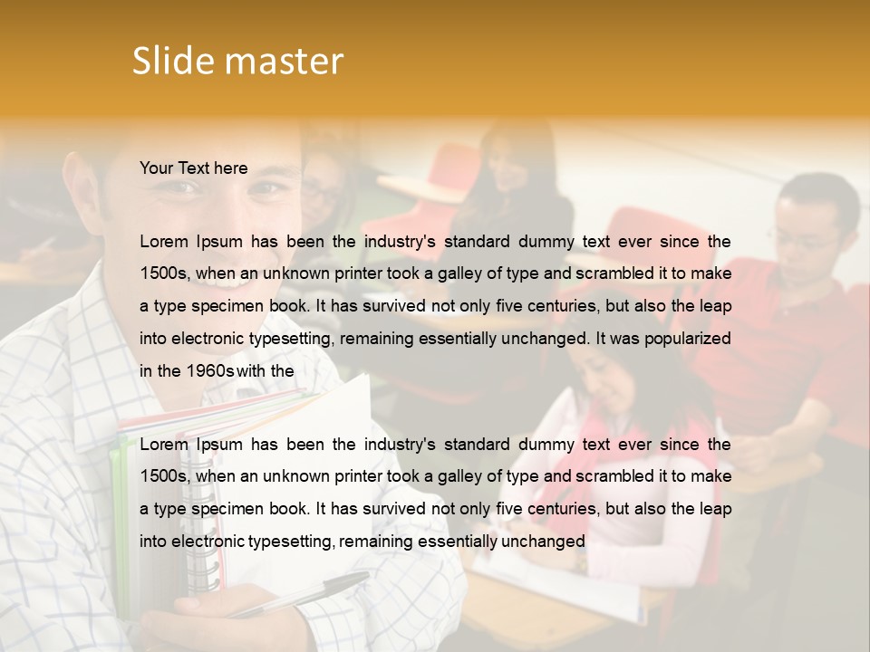 A Man Holding A Book In Front Of A Group Of People PowerPoint Template