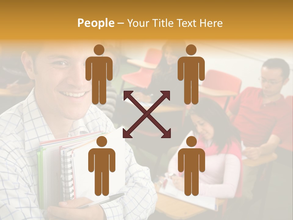 A Man Holding A Book In Front Of A Group Of People PowerPoint Template
