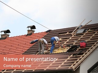A Couple Of Men Working On A Roof PowerPoint Template