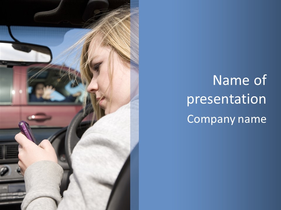 A Girl Is Texting On Her Phone While Driving A Car PowerPoint Template