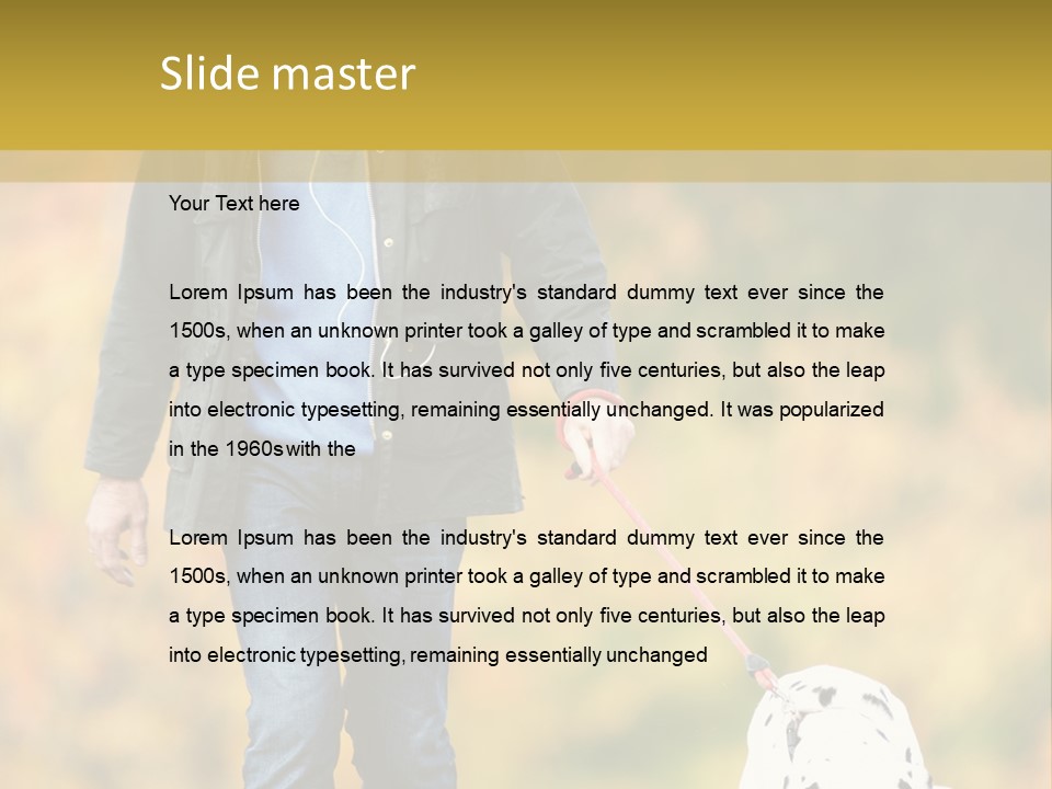 A Man Walking A Dalmatian Dog On A Leash PowerPoint Template