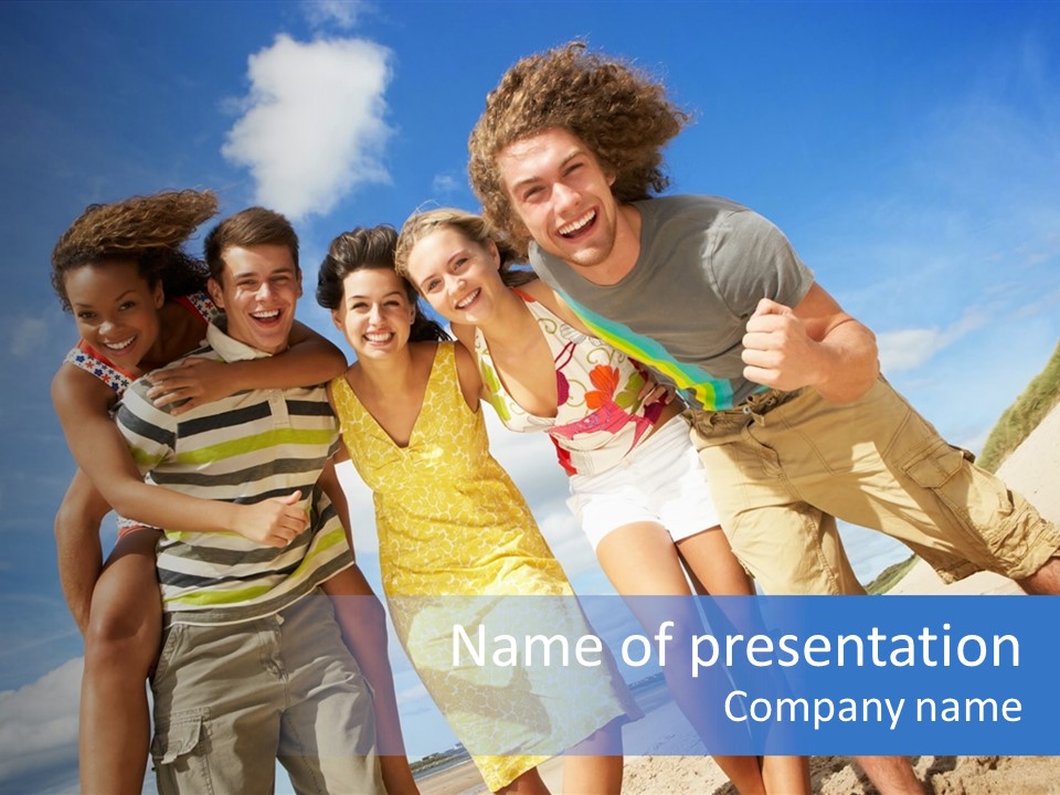 Having Fun Young Four People PowerPoint Template