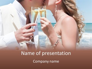 A Man And Woman Kissing While Holding Champagne Glasses PowerPoint Template