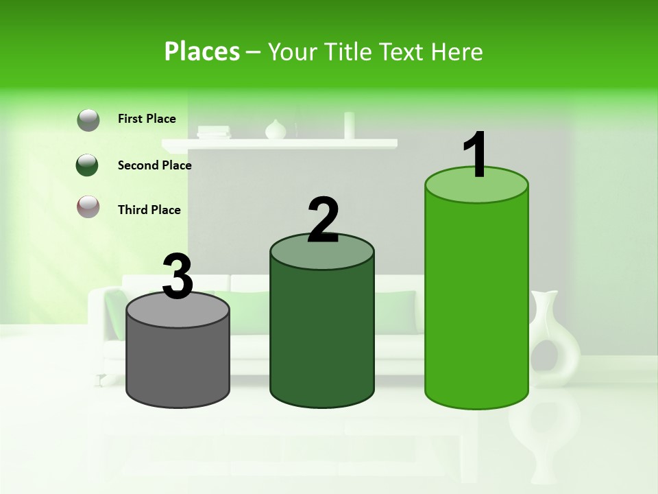 A Living Room With Green Walls And A White Couch PowerPoint Template