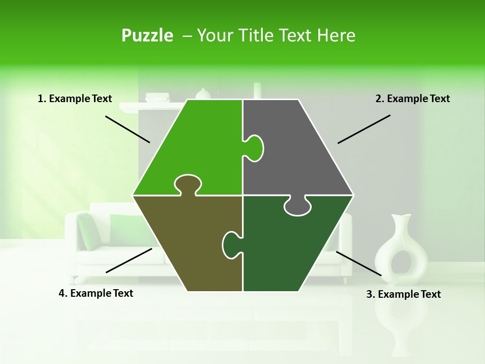 A Living Room With Green Walls And A White Couch PowerPoint Template