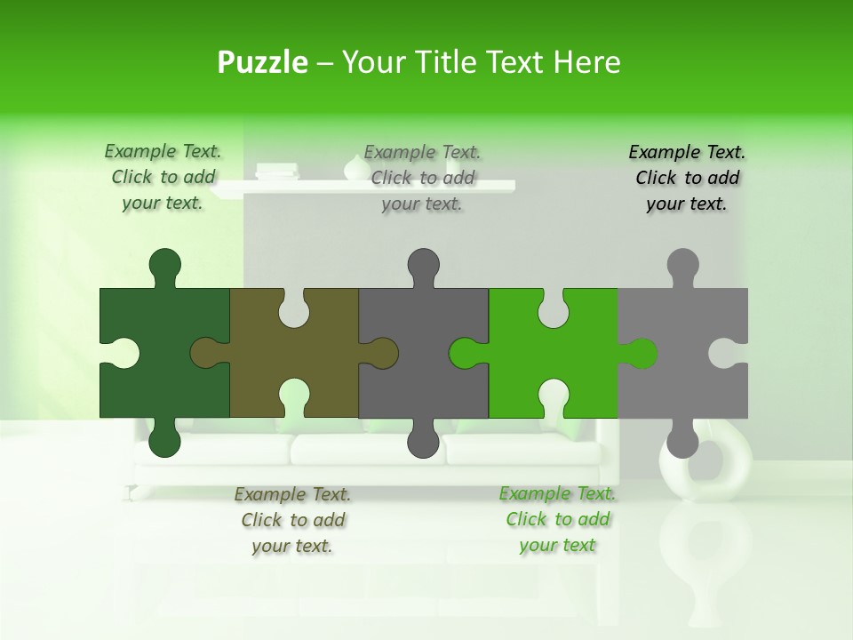 A Living Room With Green Walls And A White Couch PowerPoint Template