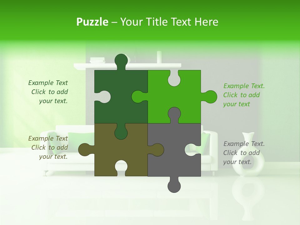 A Living Room With Green Walls And A White Couch PowerPoint Template