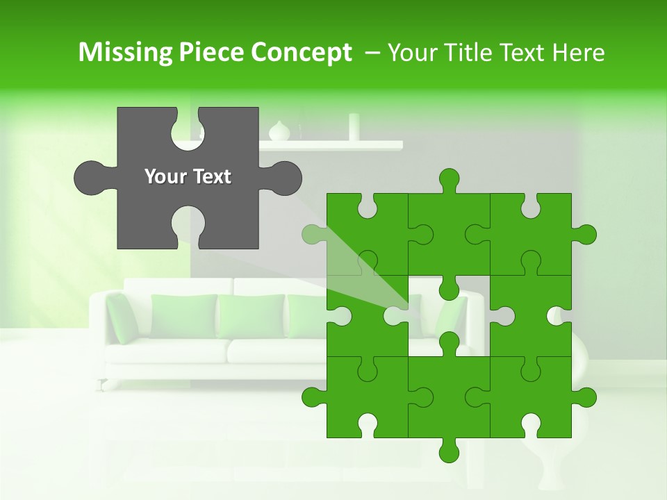 A Living Room With Green Walls And A White Couch PowerPoint Template