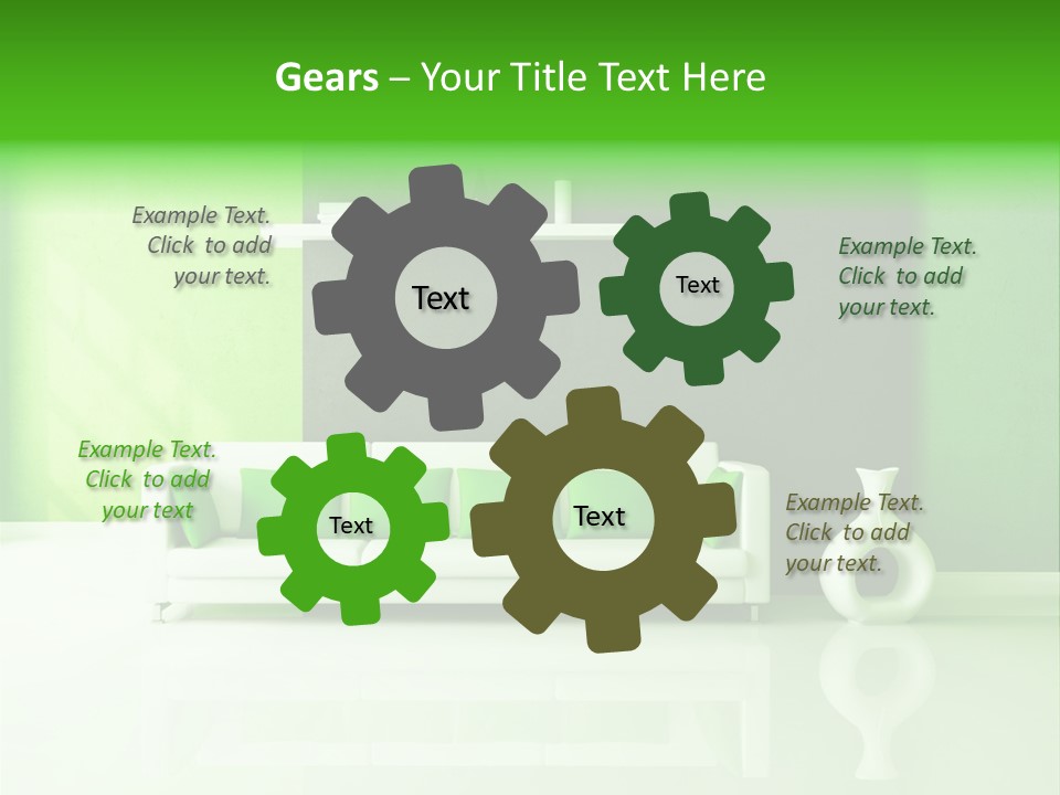 A Living Room With Green Walls And A White Couch PowerPoint Template