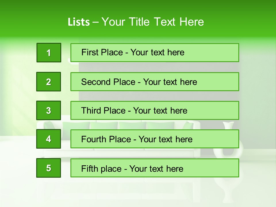 A Living Room With Green Walls And A White Couch PowerPoint Template