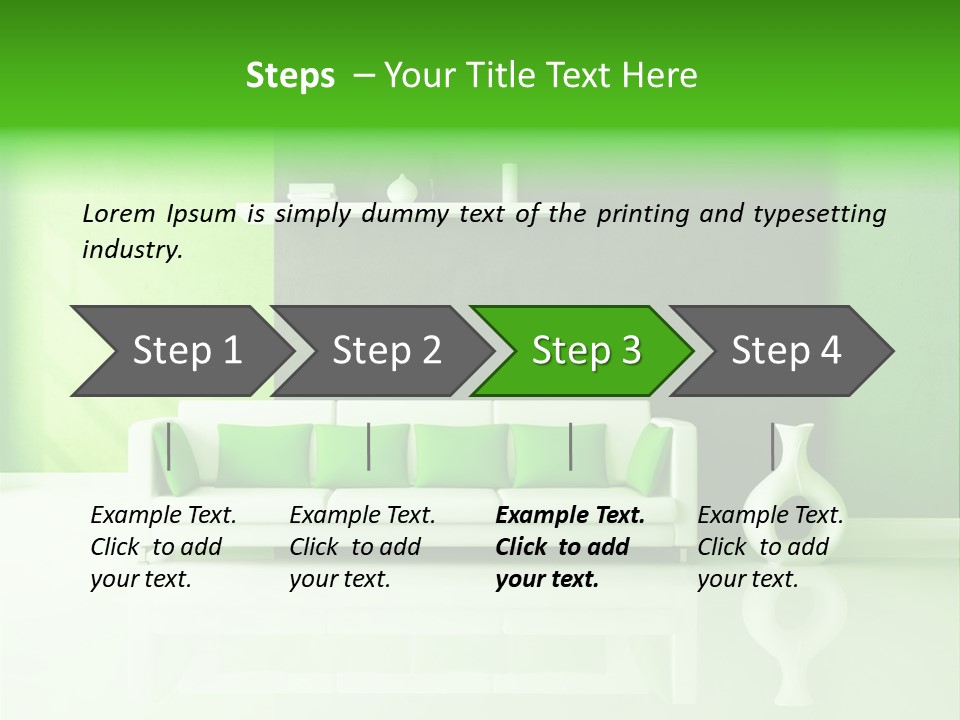 A Living Room With Green Walls And A White Couch PowerPoint Template