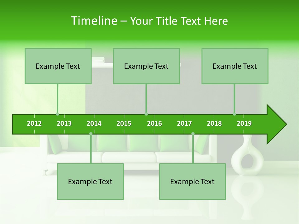 A Living Room With Green Walls And A White Couch PowerPoint Template