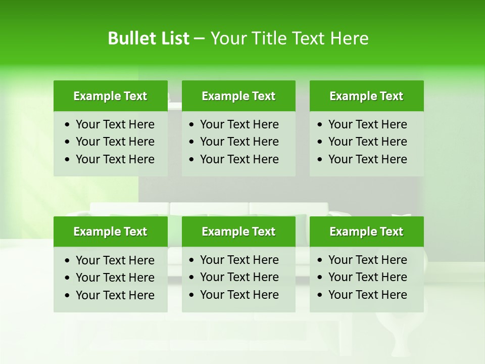 A Living Room With Green Walls And A White Couch PowerPoint Template