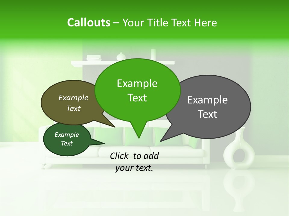 A Living Room With Green Walls And A White Couch PowerPoint Template