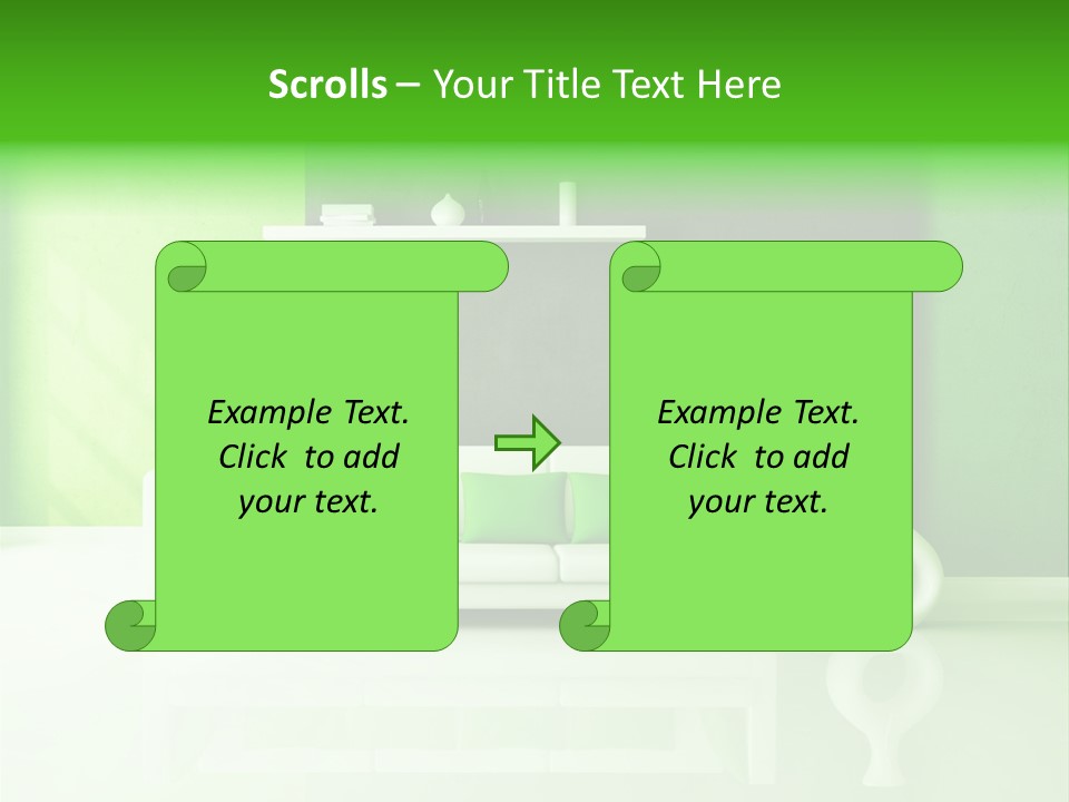 A Living Room With Green Walls And A White Couch PowerPoint Template