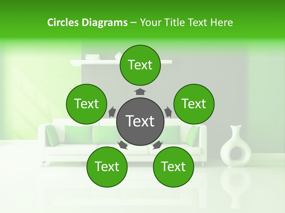 A Living Room With Green Walls And A White Couch PowerPoint Template