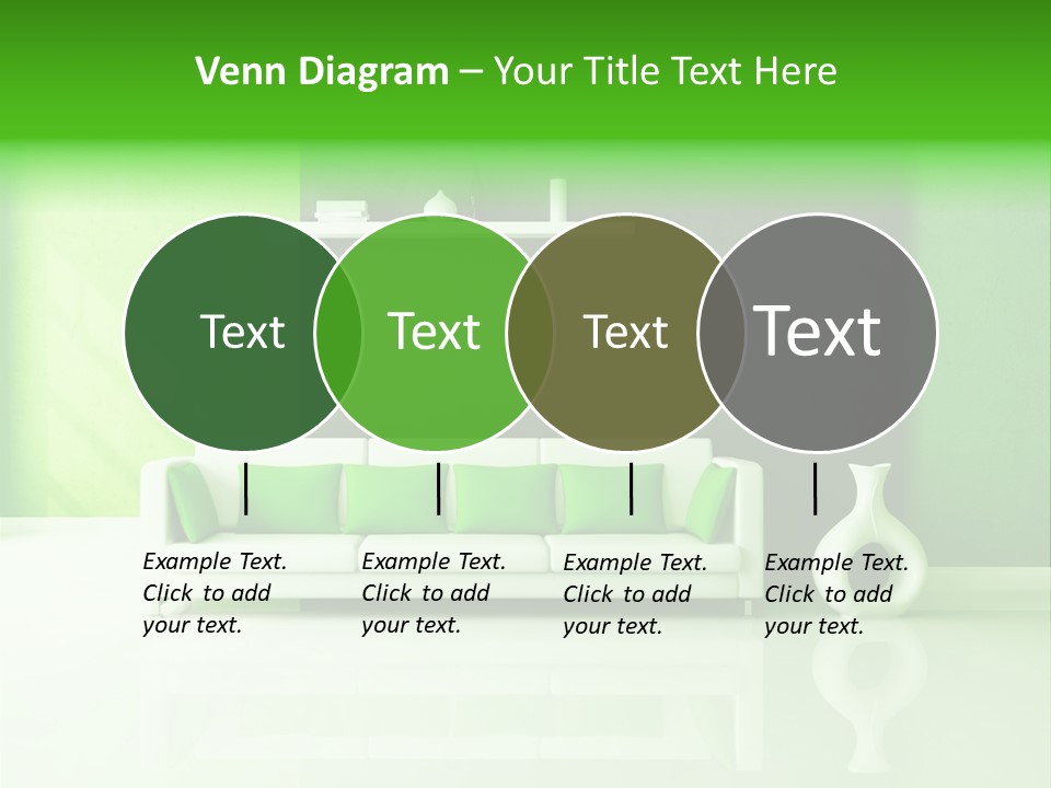 A Living Room With Green Walls And A White Couch PowerPoint Template