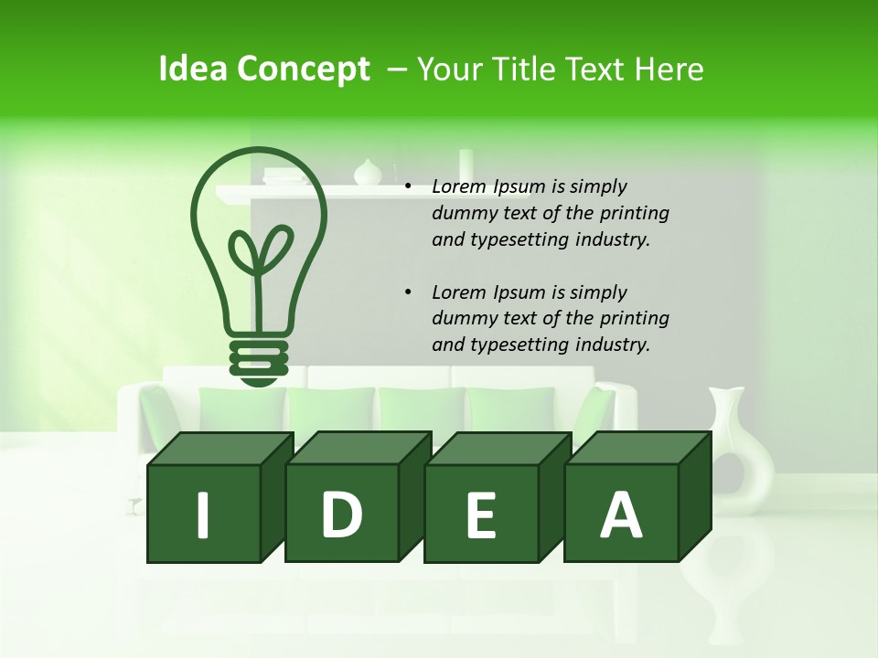 A Living Room With Green Walls And A White Couch PowerPoint Template