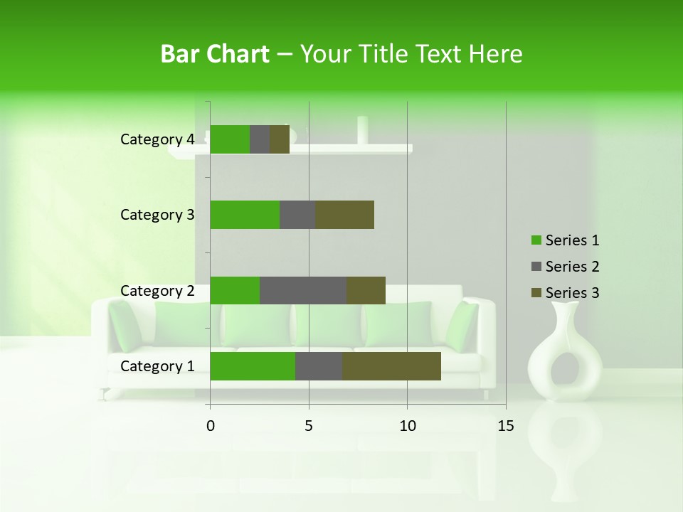 A Living Room With Green Walls And A White Couch PowerPoint Template