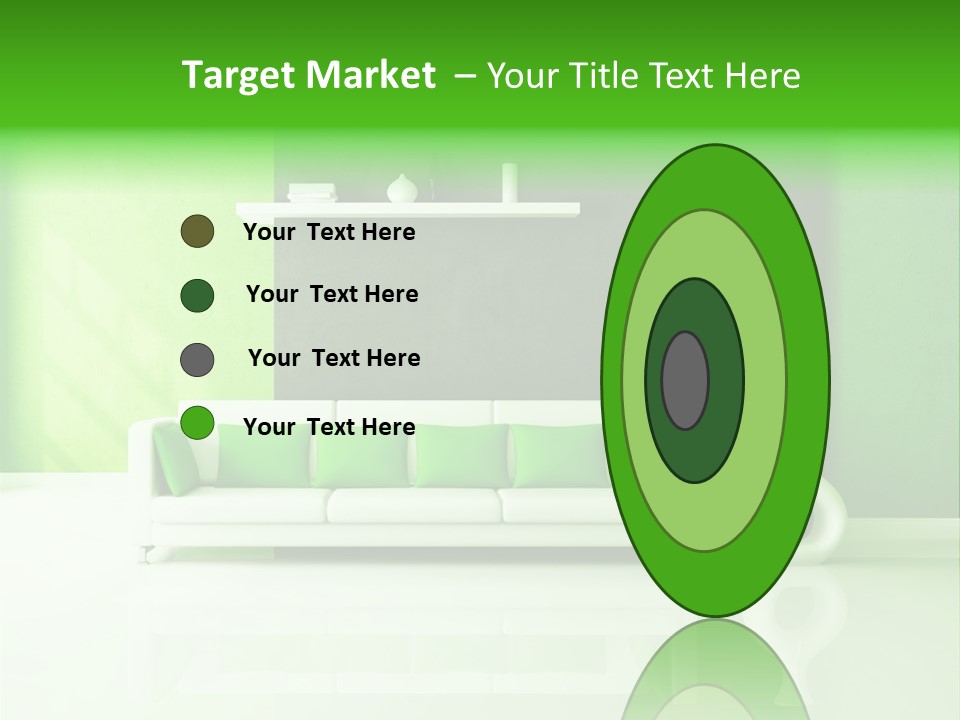 A Living Room With Green Walls And A White Couch PowerPoint Template