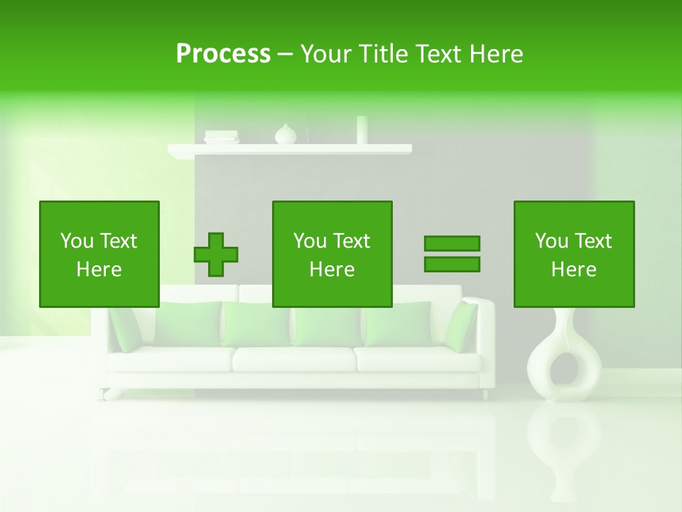 A Living Room With Green Walls And A White Couch PowerPoint Template