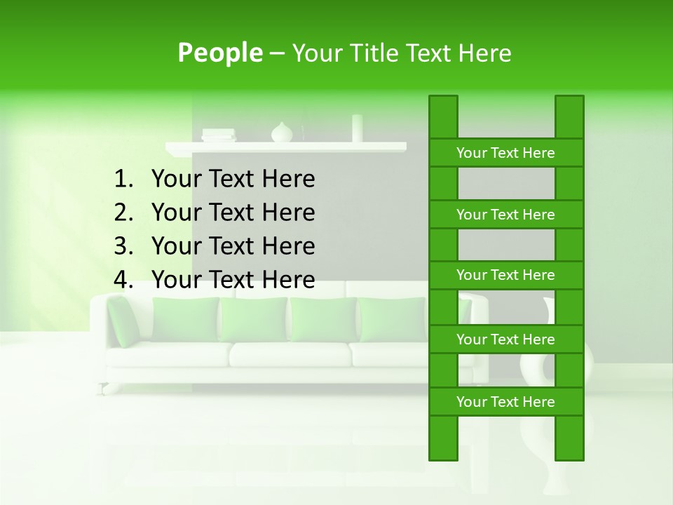 A Living Room With Green Walls And A White Couch PowerPoint Template