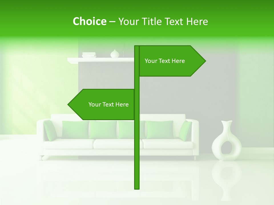 A Living Room With Green Walls And A White Couch PowerPoint Template