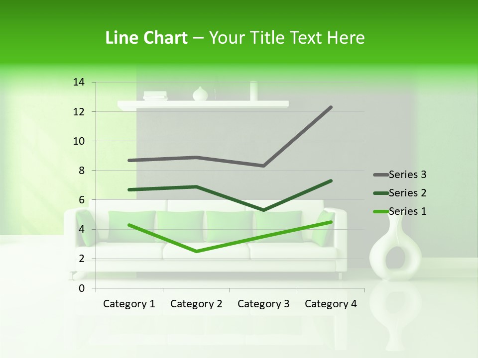 A Living Room With Green Walls And A White Couch PowerPoint Template