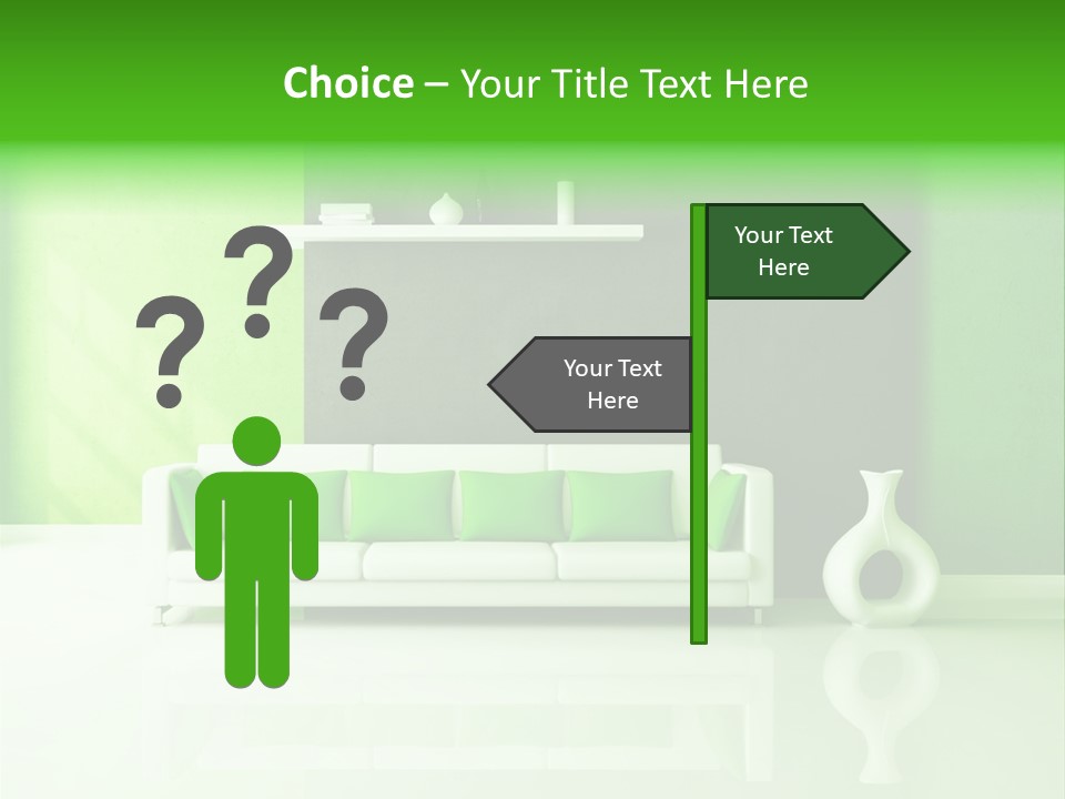 A Living Room With Green Walls And A White Couch PowerPoint Template