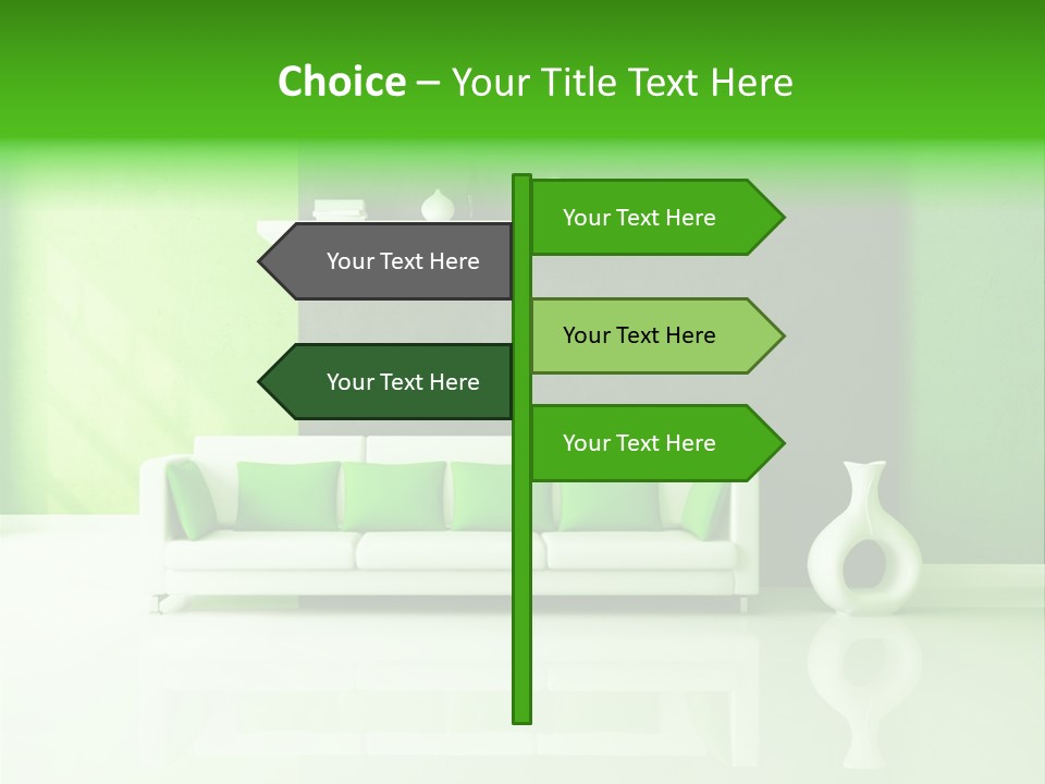 A Living Room With Green Walls And A White Couch PowerPoint Template
