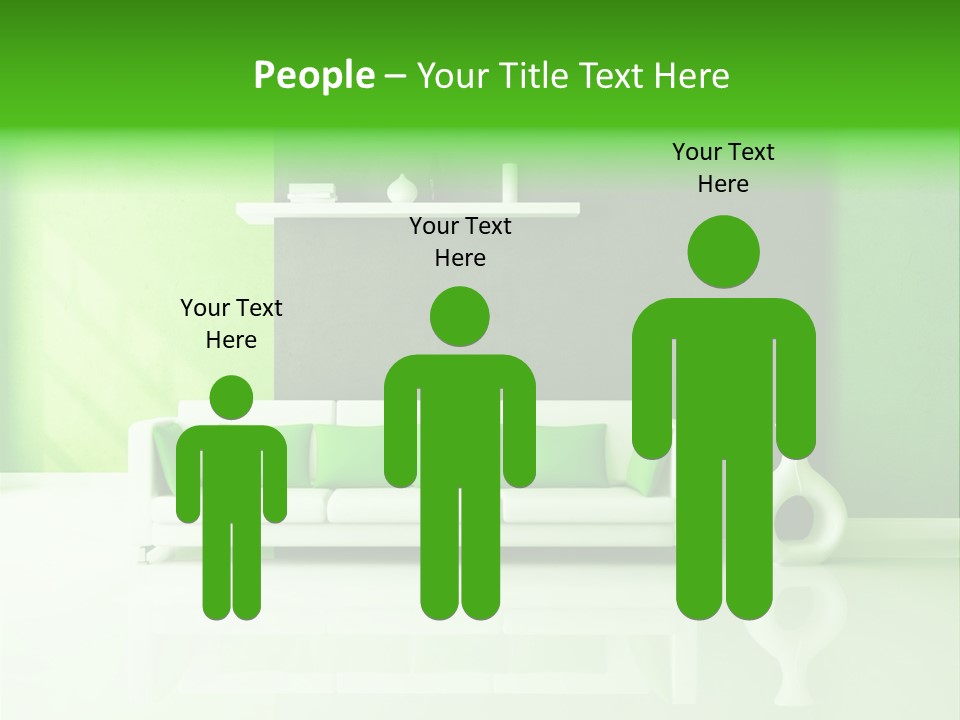 A Living Room With Green Walls And A White Couch PowerPoint Template