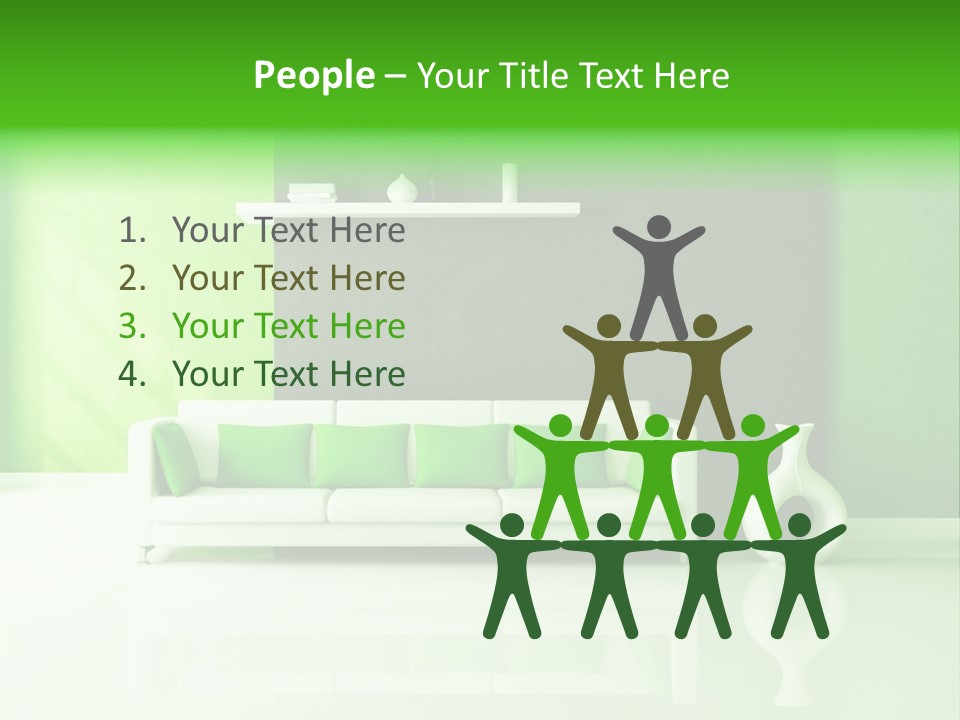 A Living Room With Green Walls And A White Couch PowerPoint Template