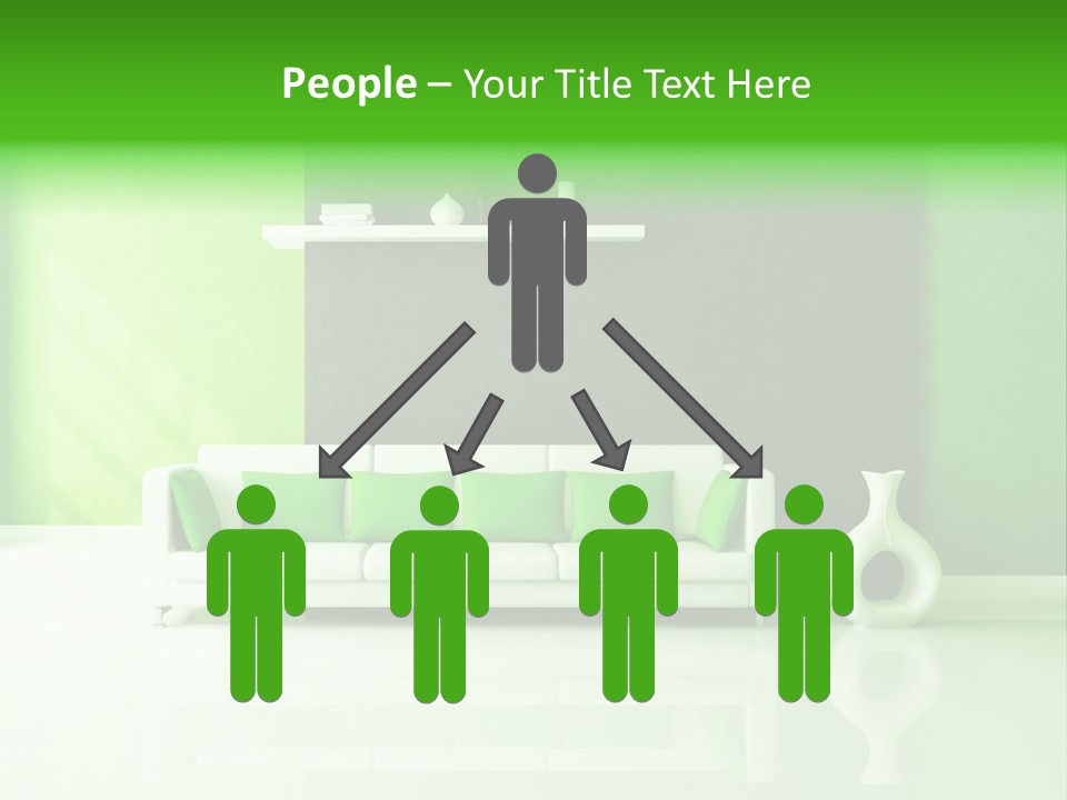 A Living Room With Green Walls And A White Couch PowerPoint Template