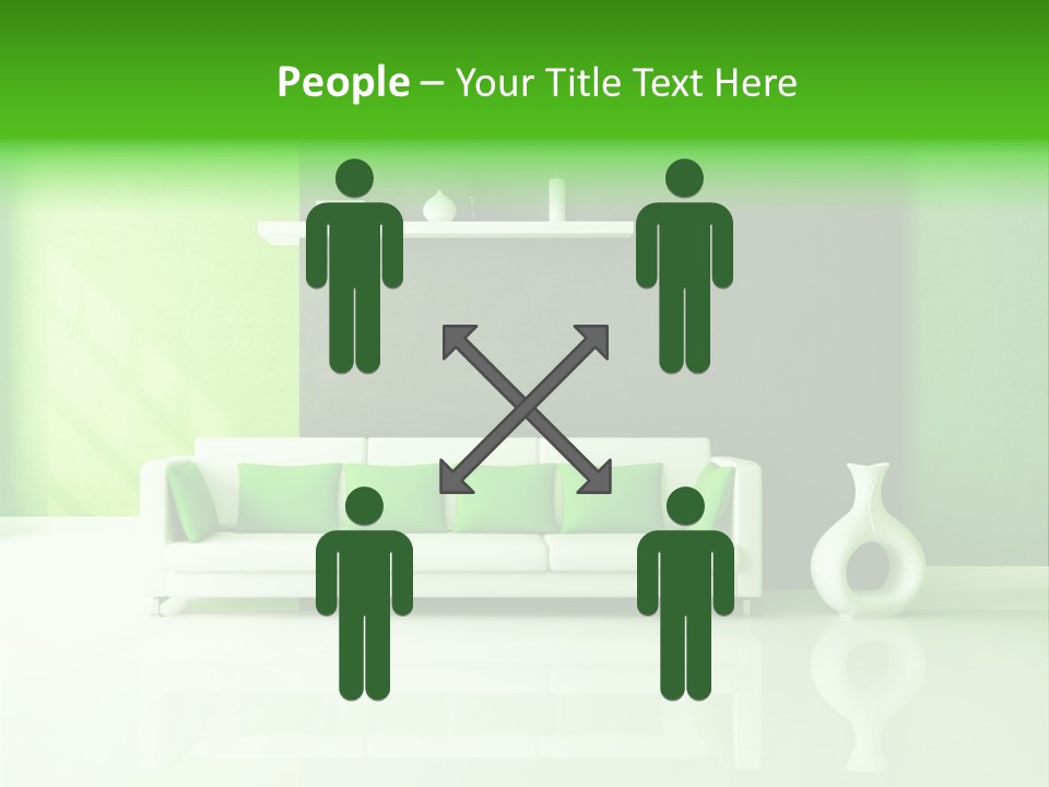 A Living Room With Green Walls And A White Couch PowerPoint Template