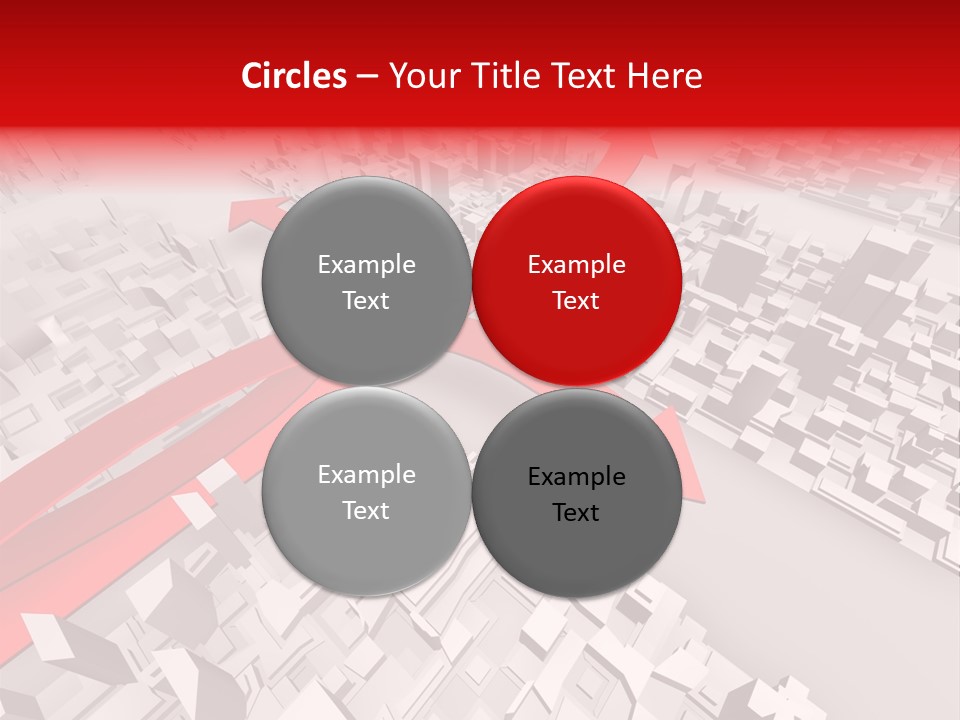 A Red Arrow On A City With Buildings PowerPoint Template