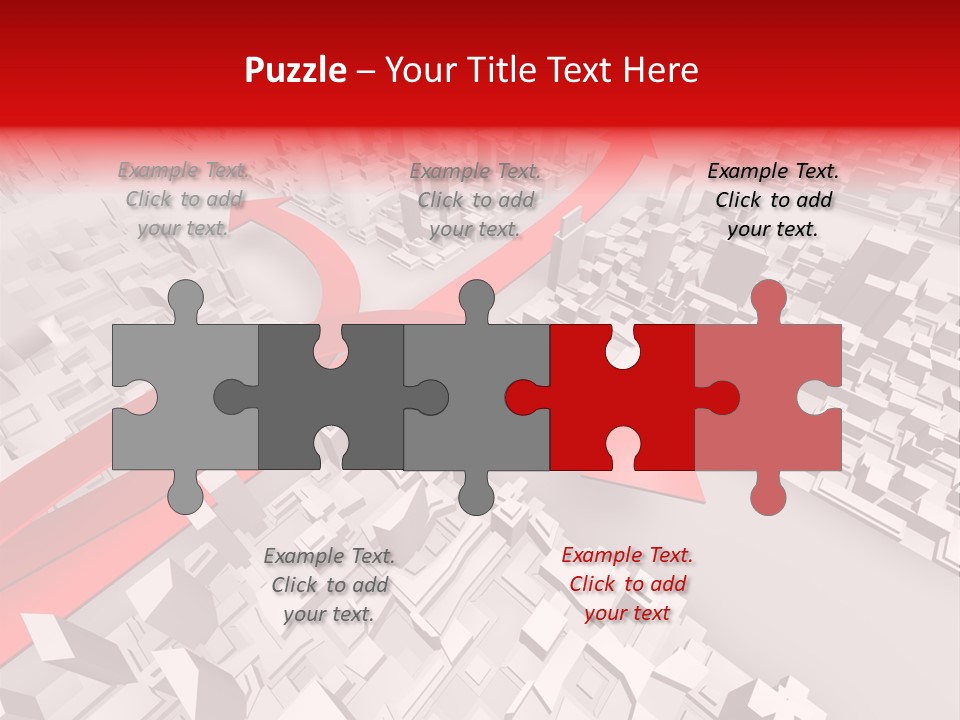 A Red Arrow On A City With Buildings PowerPoint Template