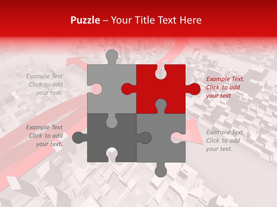 A Red Arrow On A City With Buildings PowerPoint Template