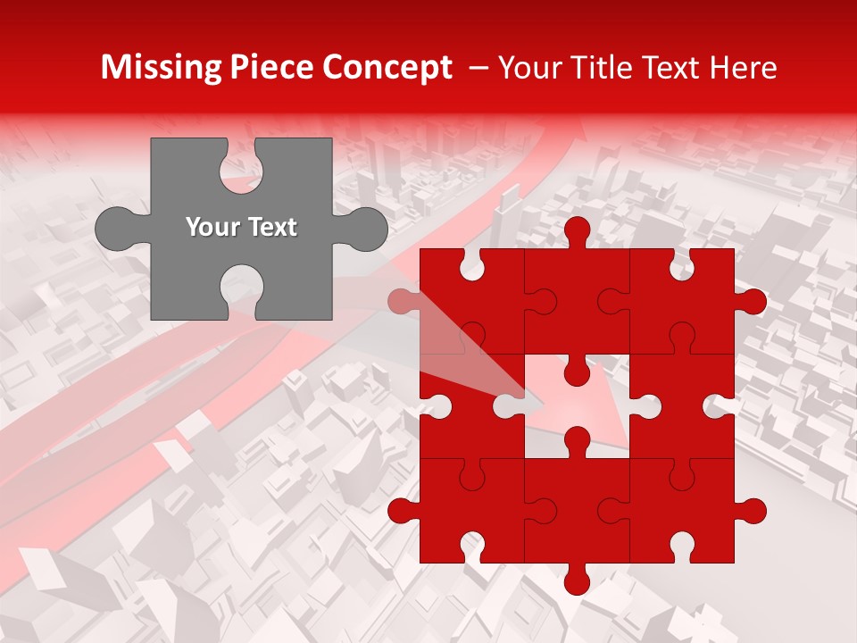 A Red Arrow On A City With Buildings PowerPoint Template