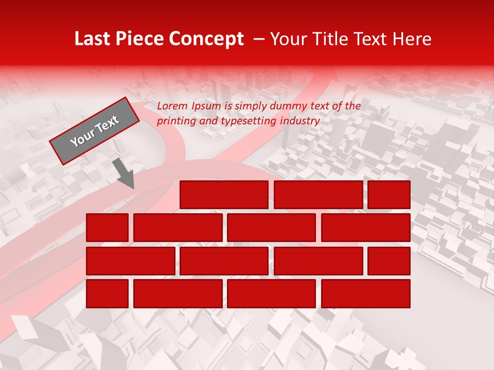 A Red Arrow On A City With Buildings PowerPoint Template