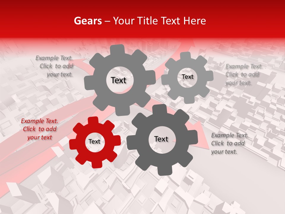 A Red Arrow On A City With Buildings PowerPoint Template