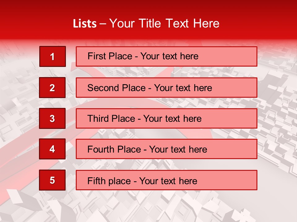 A Red Arrow On A City With Buildings PowerPoint Template