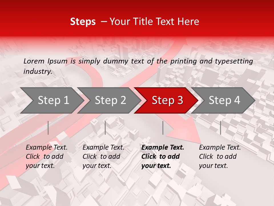 A Red Arrow On A City With Buildings PowerPoint Template
