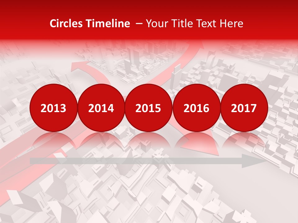 A Red Arrow On A City With Buildings PowerPoint Template