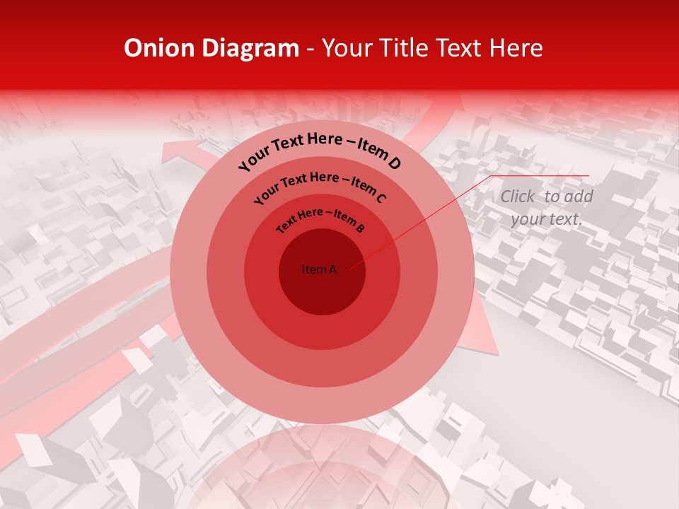 A Red Arrow On A City With Buildings PowerPoint Template