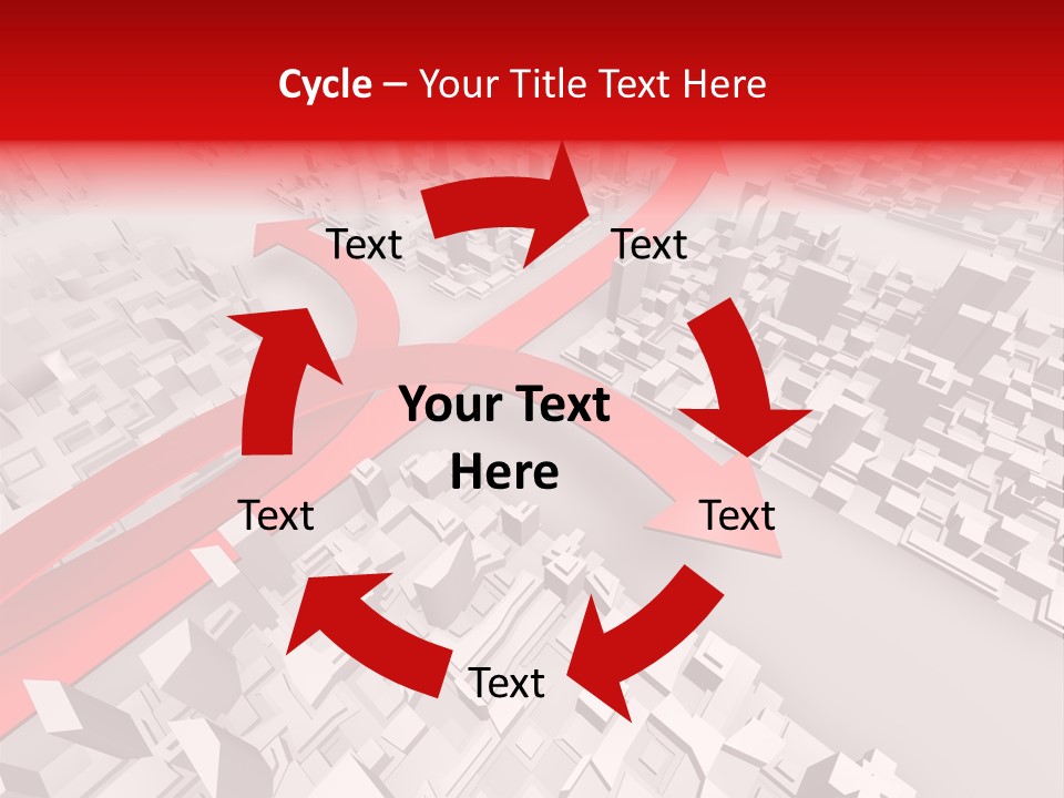 A Red Arrow On A City With Buildings PowerPoint Template