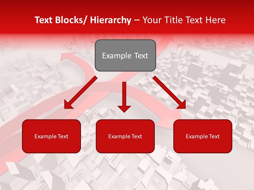 A Red Arrow On A City With Buildings PowerPoint Template