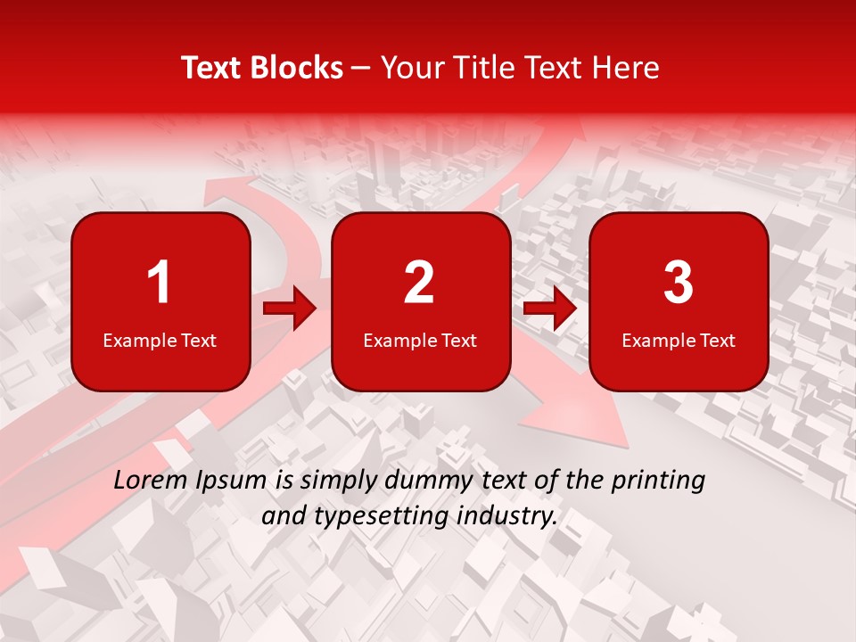 A Red Arrow On A City With Buildings PowerPoint Template