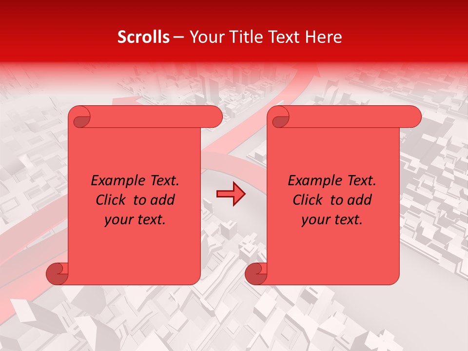 A Red Arrow On A City With Buildings PowerPoint Template