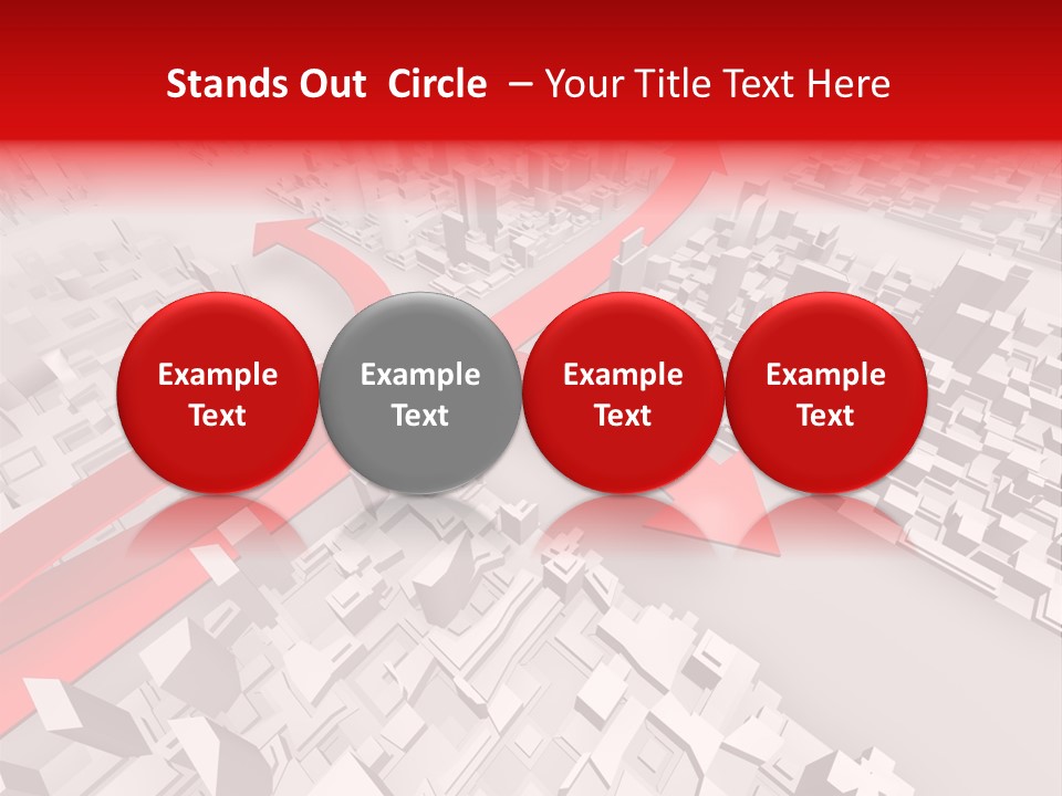 A Red Arrow On A City With Buildings PowerPoint Template