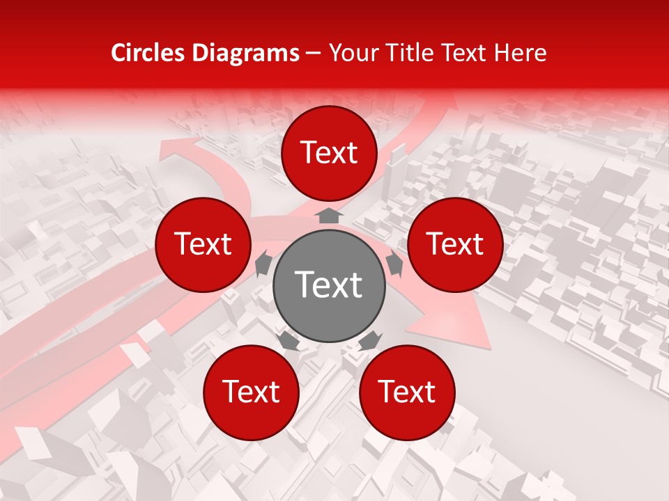 A Red Arrow On A City With Buildings PowerPoint Template